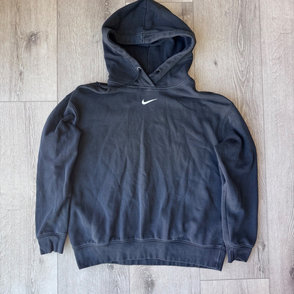 Nike Center Mini Swoosh Hoodie Mens S Faded Black Oversized Pullover DJ7668-010